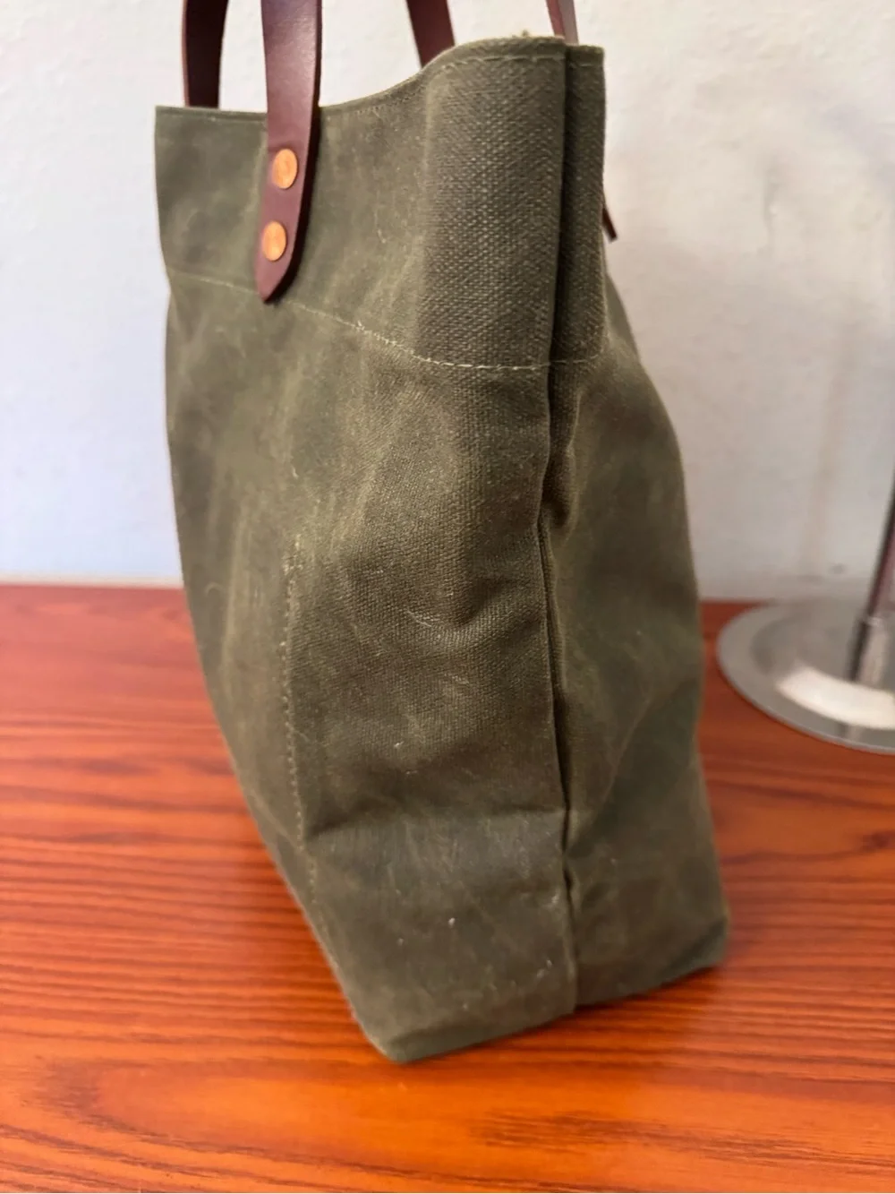 Hardmill Olive Green Waxed Canvas Duffel Tote with Brown Leather Handles